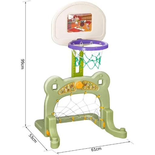 2 in 1 Fußball Basketball Basketballkorb Kinder Spielzeug Ball Grün L61 x B53 x H99 cm