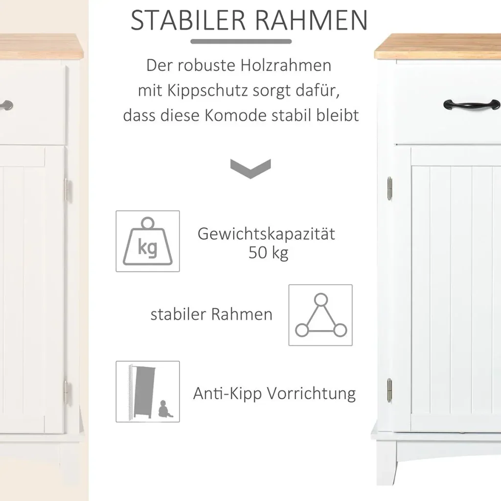 Küchenschrank Sideboard mit 2 Schubladen, Kommode verstellbaren Ablagen, Aufbewahrungsschrank, Holz, Weiß, 74 x 40 x 91,