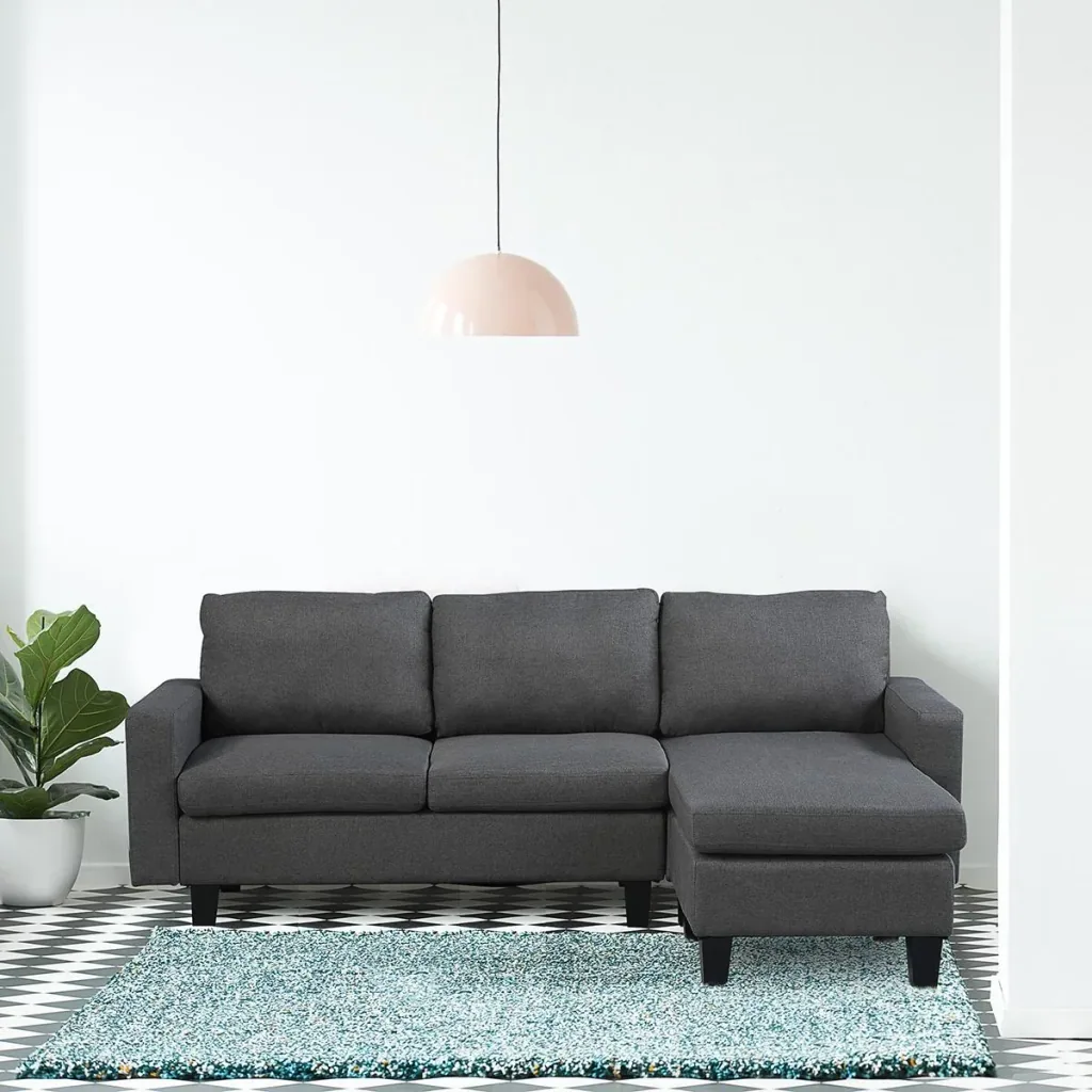 Ecksofa Stoffsofa Eckcouch Couchgarnitur mit Chaiselongue L-Form Leinen Grau