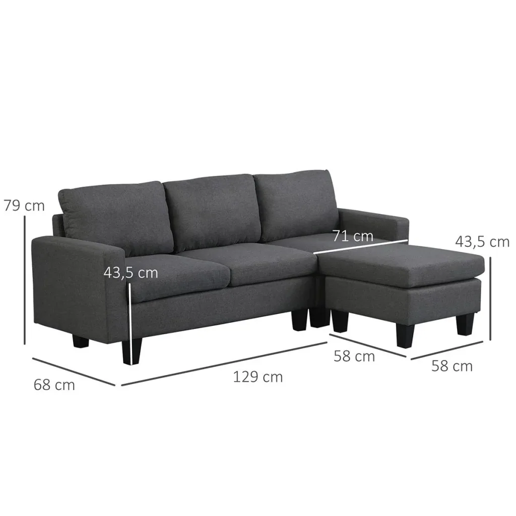 Ecksofa Stoffsofa Eckcouch Couchgarnitur mit Chaiselongue L-Form Leinen Grau