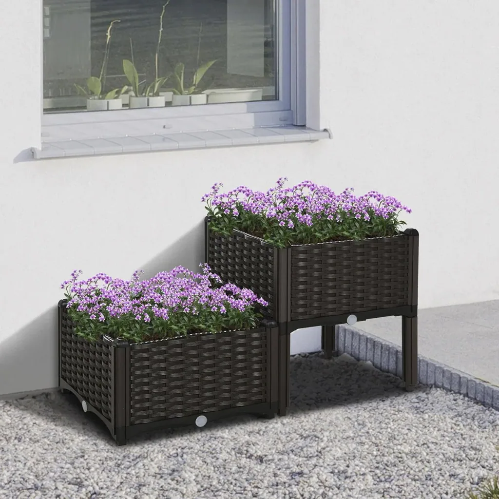 2-teiliges Hochbeet in Rattan-Optik dunkelbraun