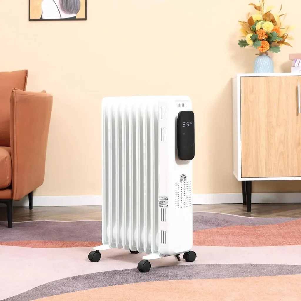 Ölradiator tragbar elektrisch Heizkörper 1830-2180W 3 Heizstufen 24-Stunden-Timing mit 4 Rollen Stahl 42,5 x 24 x 63 cm