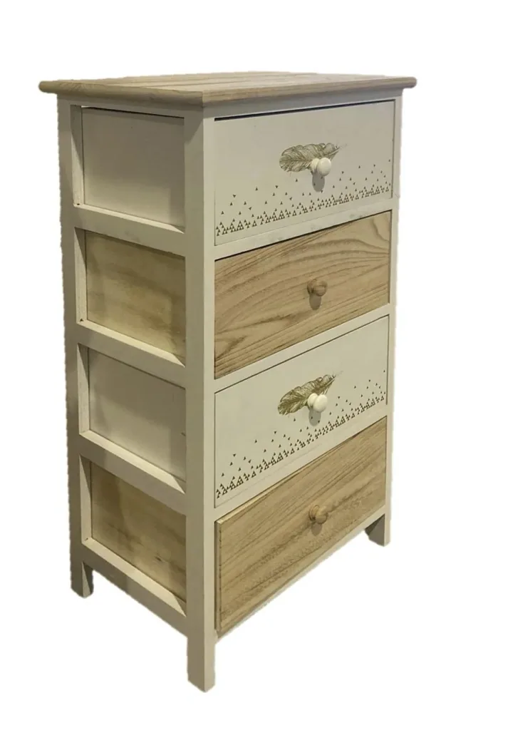 Kommode aus Holz mit 4 Schubladen weiss und Natur
