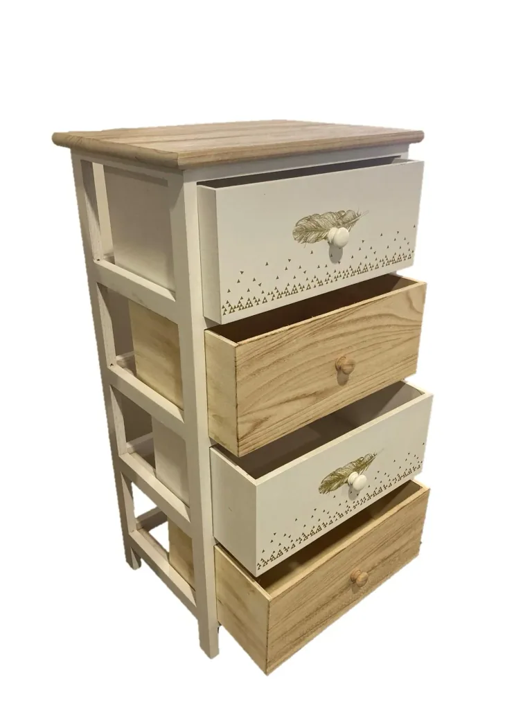 Kommode aus Holz mit 4 Schubladen weiss und Natur