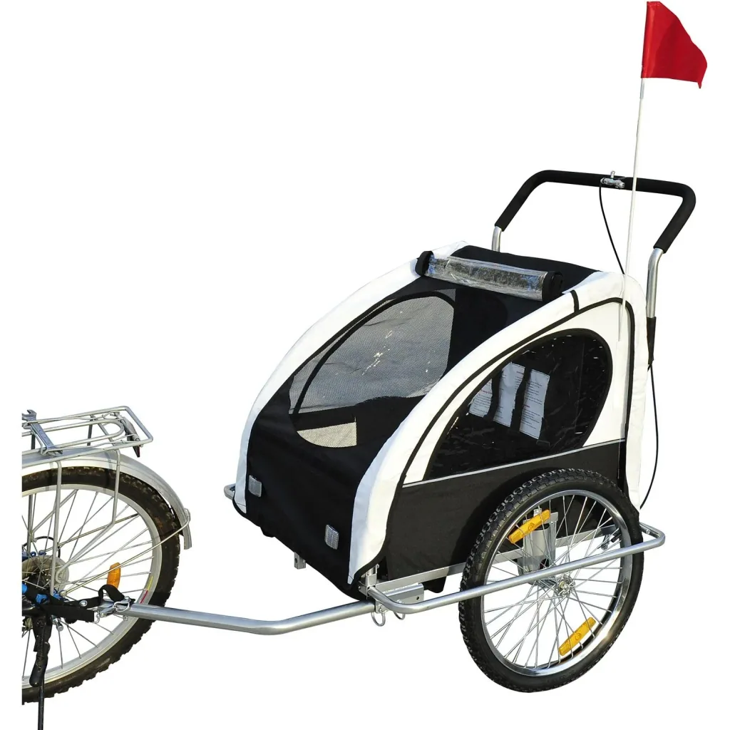 2 in1 Kinderfahrradanhänger / Jogger weiß-schwarz