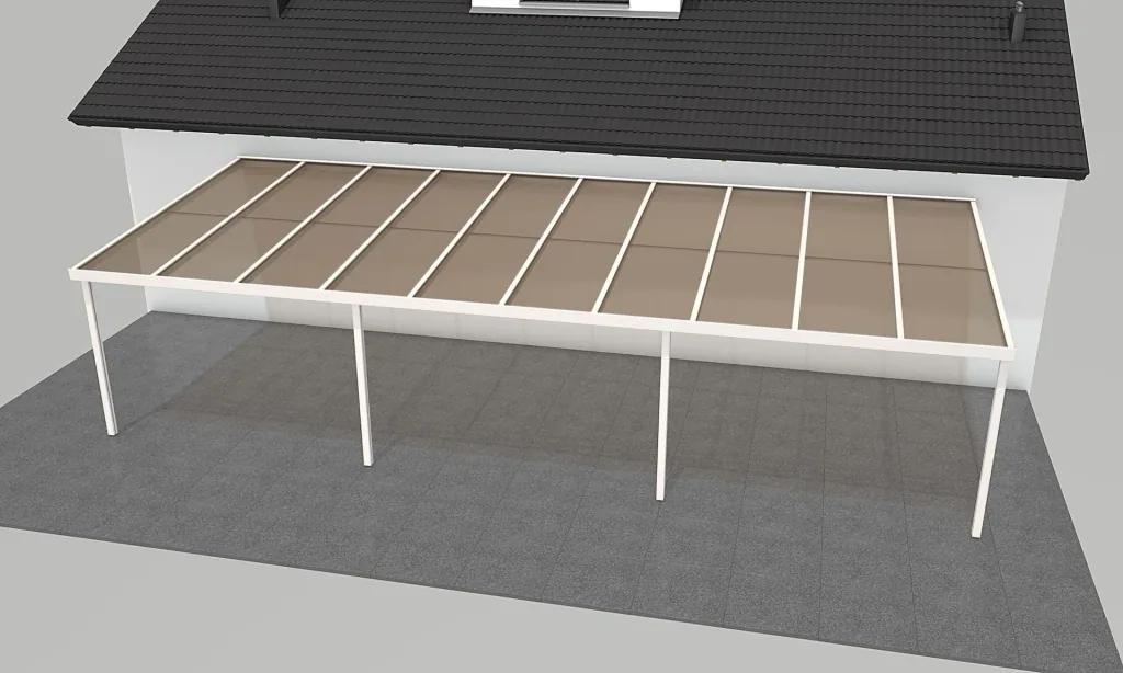 Terrassendach Premium, weiß, 10140 x 4060 mm - Polycarbonat Stegplatten 16 mm, bronze
