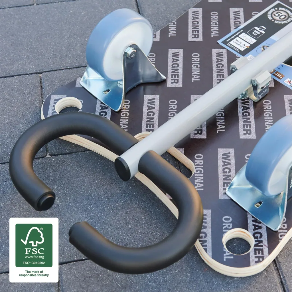 Transporthilfe MM 1187, 80 x 40 x 14,5 cm, softe Rollen Ø 100 mm, Rollenlager, Multiplex FSC®, Tragkraft 300 kg