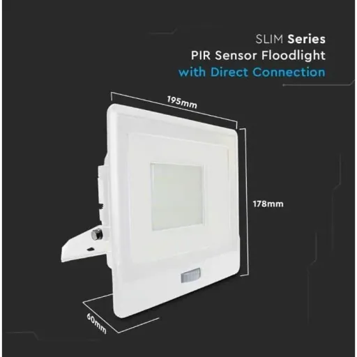 VT-158S LED-Flutlicht mit Sensor - 50 W - 4000 Lm - 3000K - Weiß