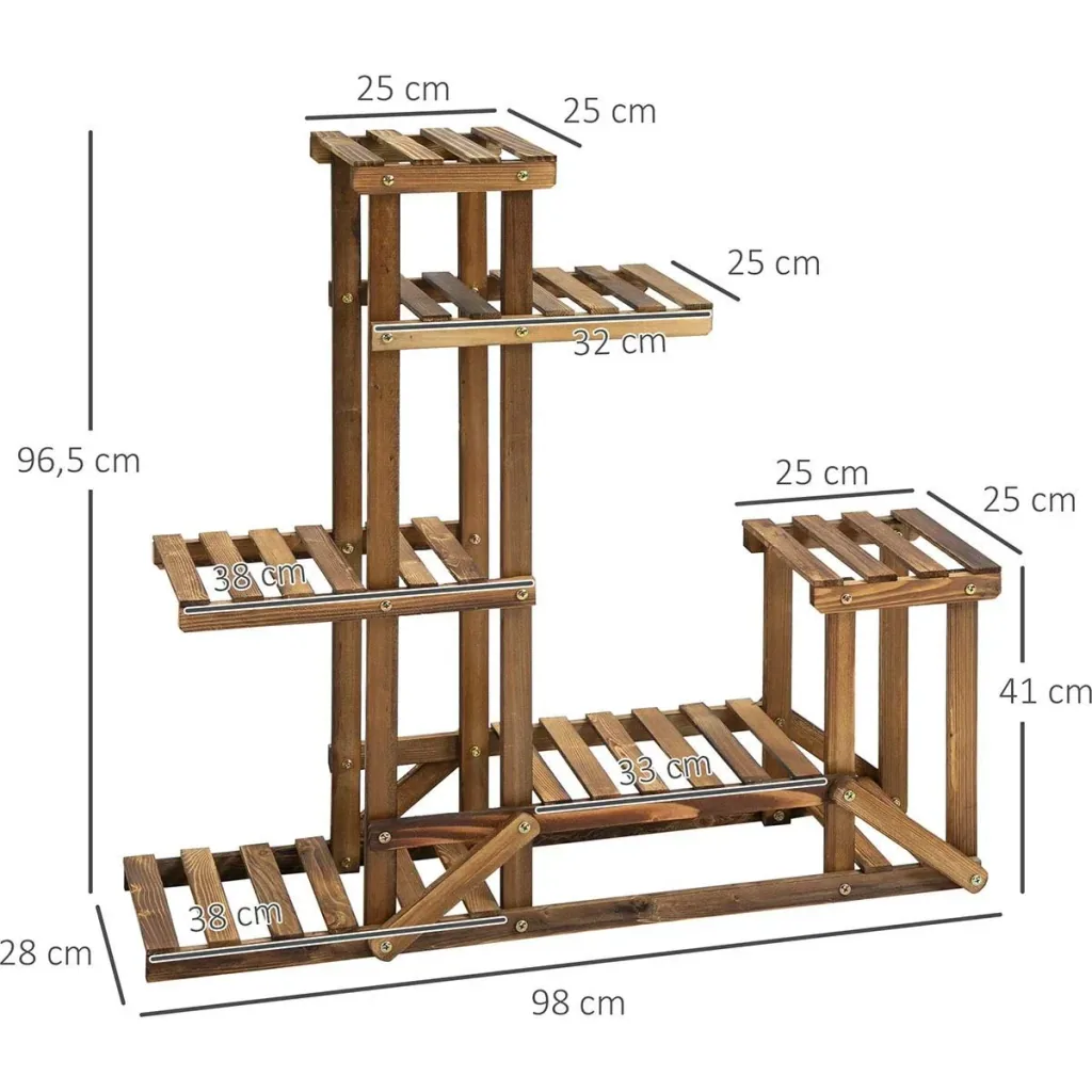 Pflanzenregal 6 Ebenen Vierstufiges Blumenregal Blumentreppe Blumenständer Blumenleiter Massivholz Natur 98 x 28 x 96,5
