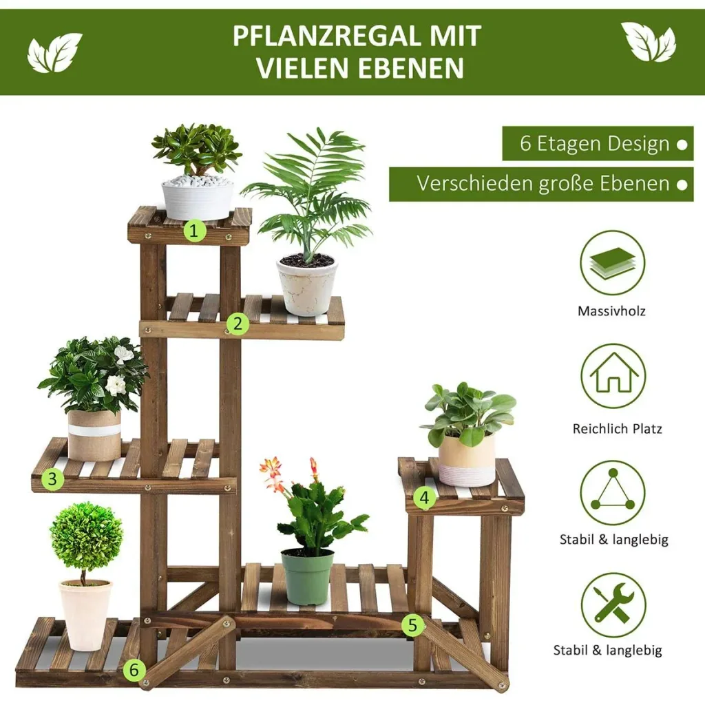 Pflanzenregal 6 Ebenen Vierstufiges Blumenregal Blumentreppe Blumenständer Blumenleiter Massivholz Natur 98 x 28 x 96,5
