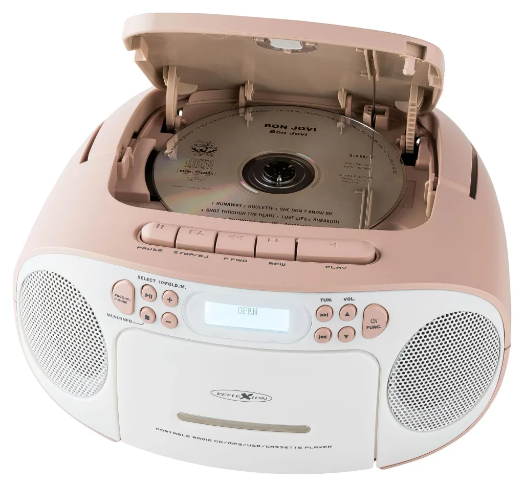 CD Radio Boombox mit DAB+/UKW-Radio, MP3/CD, Kassette und AUX-IN, pink