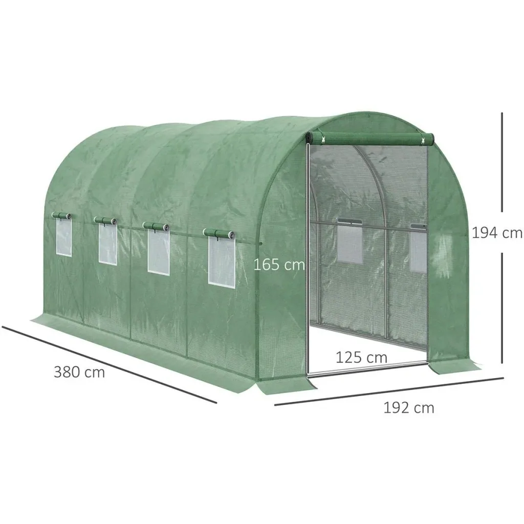 Foliengewächshaus begehbares Gewächshaus 4 x 2 m Polytunnel Folientunnel Treibhaus Frostschutz Stahlrohr Dunkelgrün