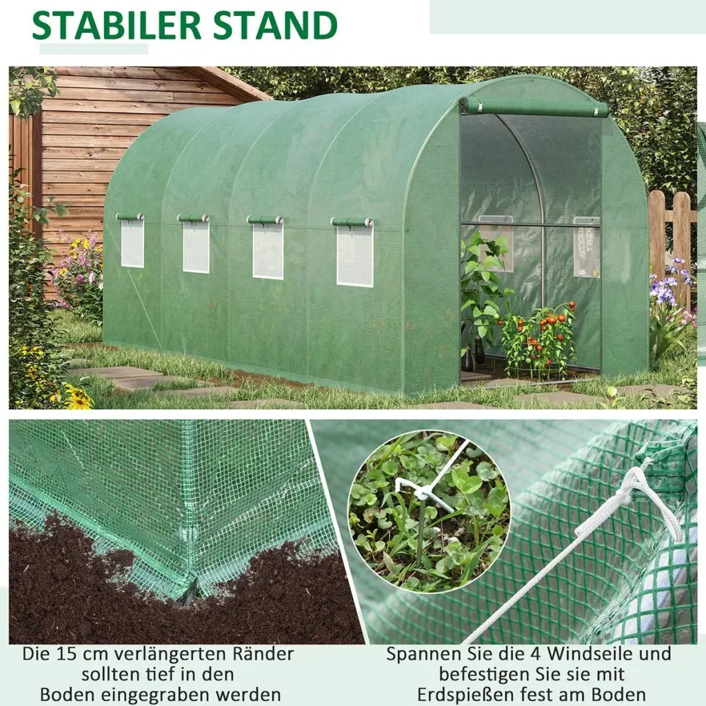 Foliengewächshaus begehbares Gewächshaus 4 x 2 m Polytunnel Folientunnel Treibhaus Frostschutz Stahlrohr Dunkelgrün