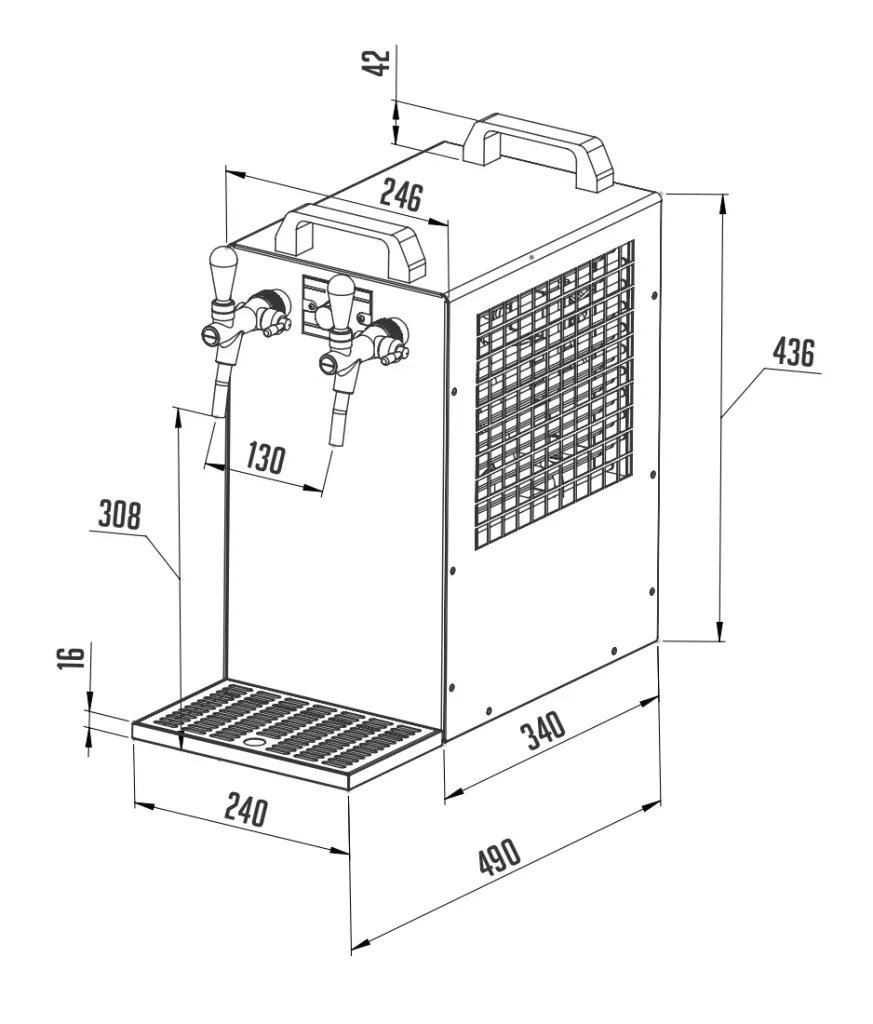 Zapfanlage Kontakt 70 2-leitig Trockenkühlgerät Bierzapfanlage, 90 Liter/h, Green Line