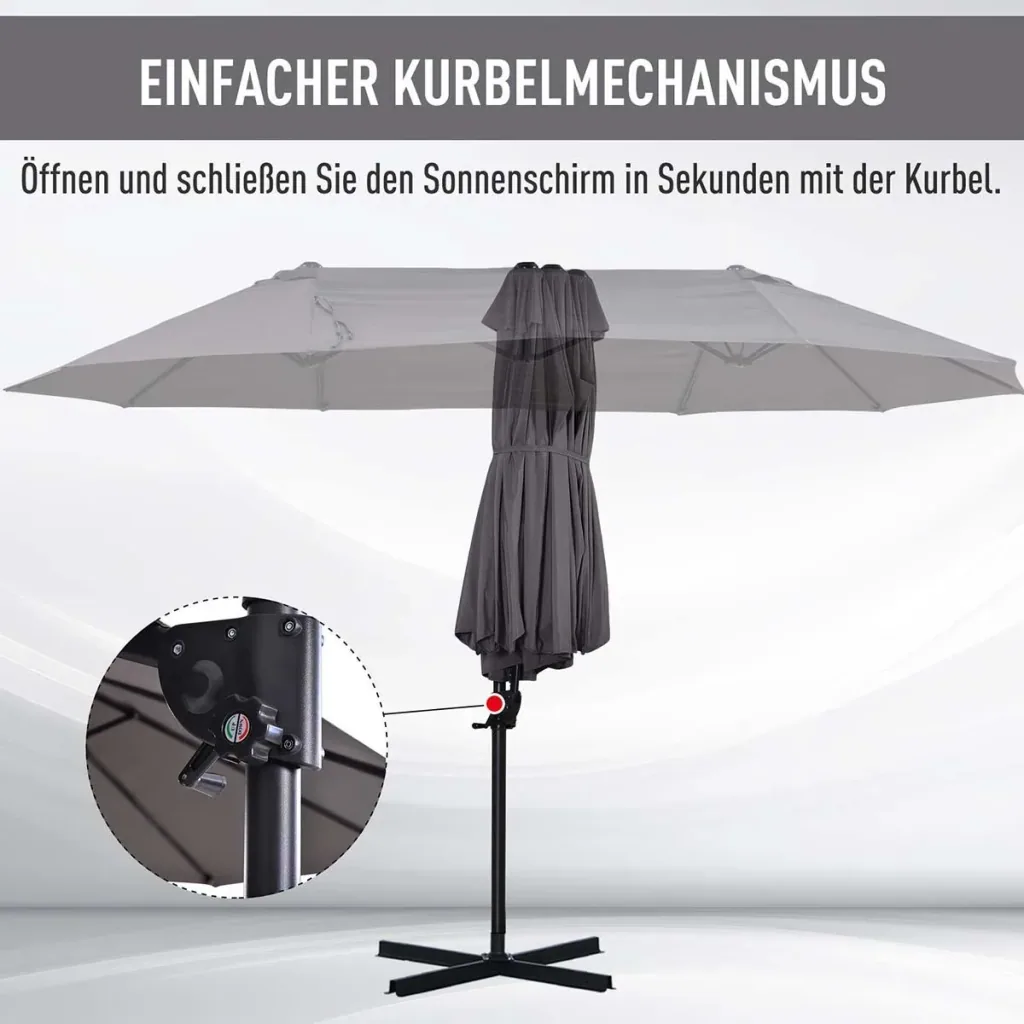 Sonnenschirm Ampelschirm Doppelschirm mit Kurbel Verstellbarer Gartenschirm Sonnenschutz Metall Dunkelgrau 440 x 270 x 2