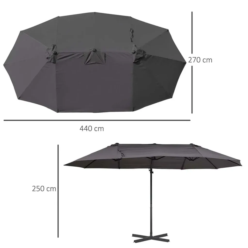 Sonnenschirm Ampelschirm Doppelschirm mit Kurbel Verstellbarer Gartenschirm Sonnenschutz Metall Dunkelgrau 440 x 270 x 2