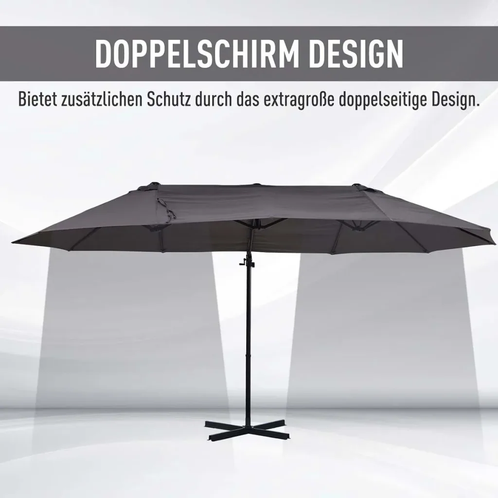 Sonnenschirm Ampelschirm Doppelschirm mit Kurbel Verstellbarer Gartenschirm Sonnenschutz Metall Dunkelgrau 440 x 270 x 2
