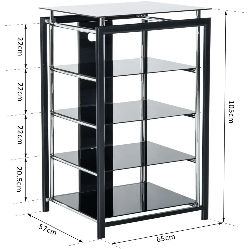HiFi Rack Mediaständer 3 Fächer Metall Hartglas Schwarz