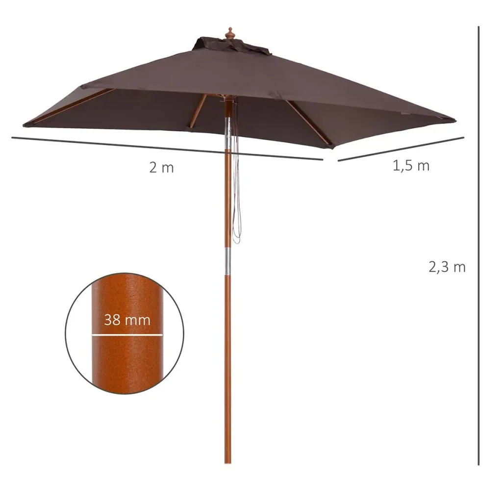 Sonnenschirm Knickbarer Gartenschirm Strandschirm 3-stufig einstellbar Tannenholz+Polyester Kaffee 200 x 150 x 230 cm