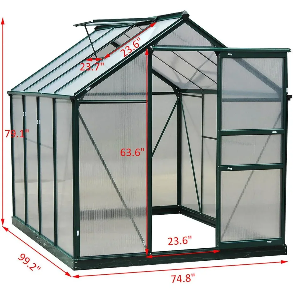 Gewächshaus mit Polycarbonat-Schale und Oberlicht, 190 x 252 x 201 cm