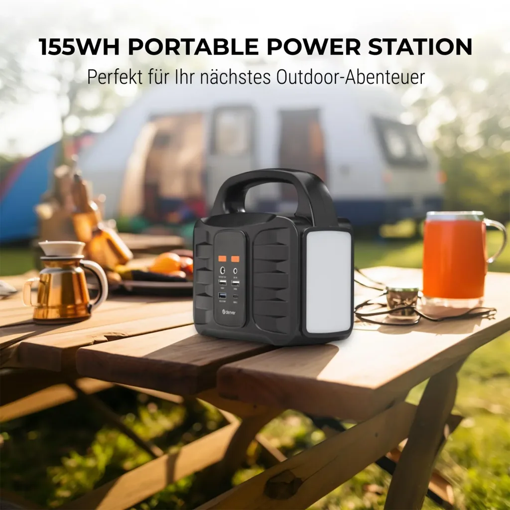Tragbare Stromversorgungsstation mit Solarpanel und Lampe