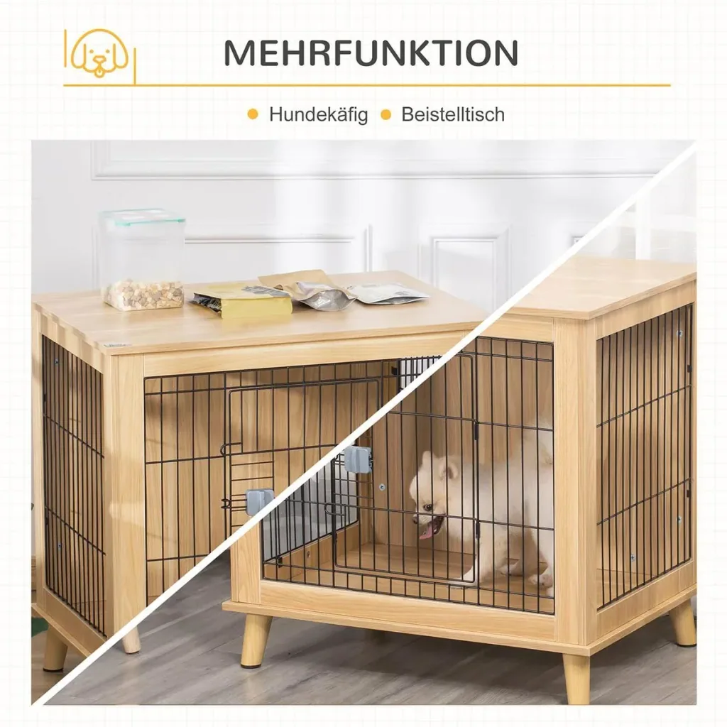 Hundekäfig aus Holz mit Tischoberfläche erhöhtes Design Hundebox für mittelgroße Hunde innen Zuhause Tierkäfig Haustier