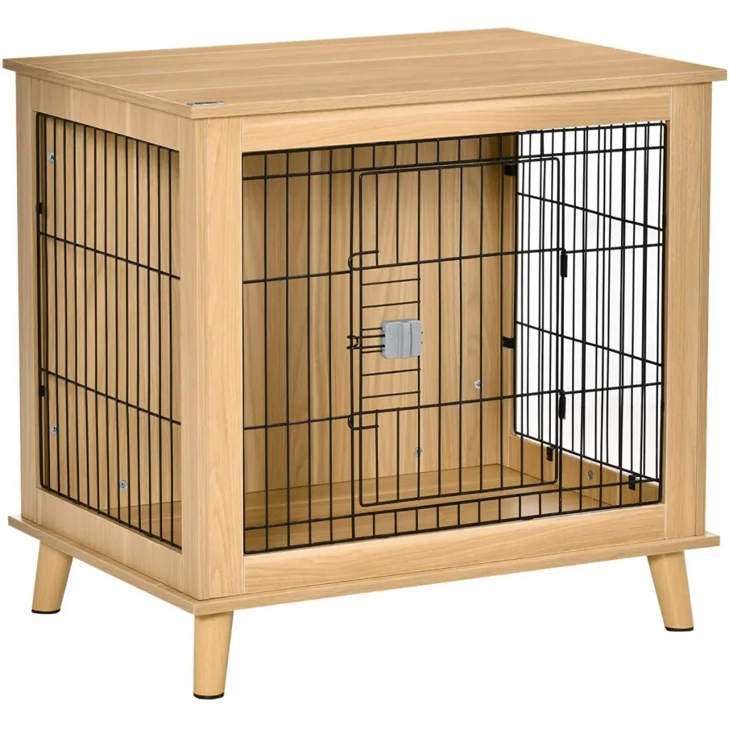 Hundekäfig aus Holz mit Tischoberfläche erhöhtes Design Hundebox für mittelgroße Hunde innen Zuhause Tierkäfig Haustier