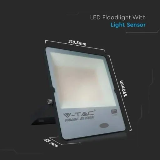 VT-167S LED-Flutlicht mit Tag/Nacht-Sensor - 150 W - 15000 Lm - 4000K - schwarz