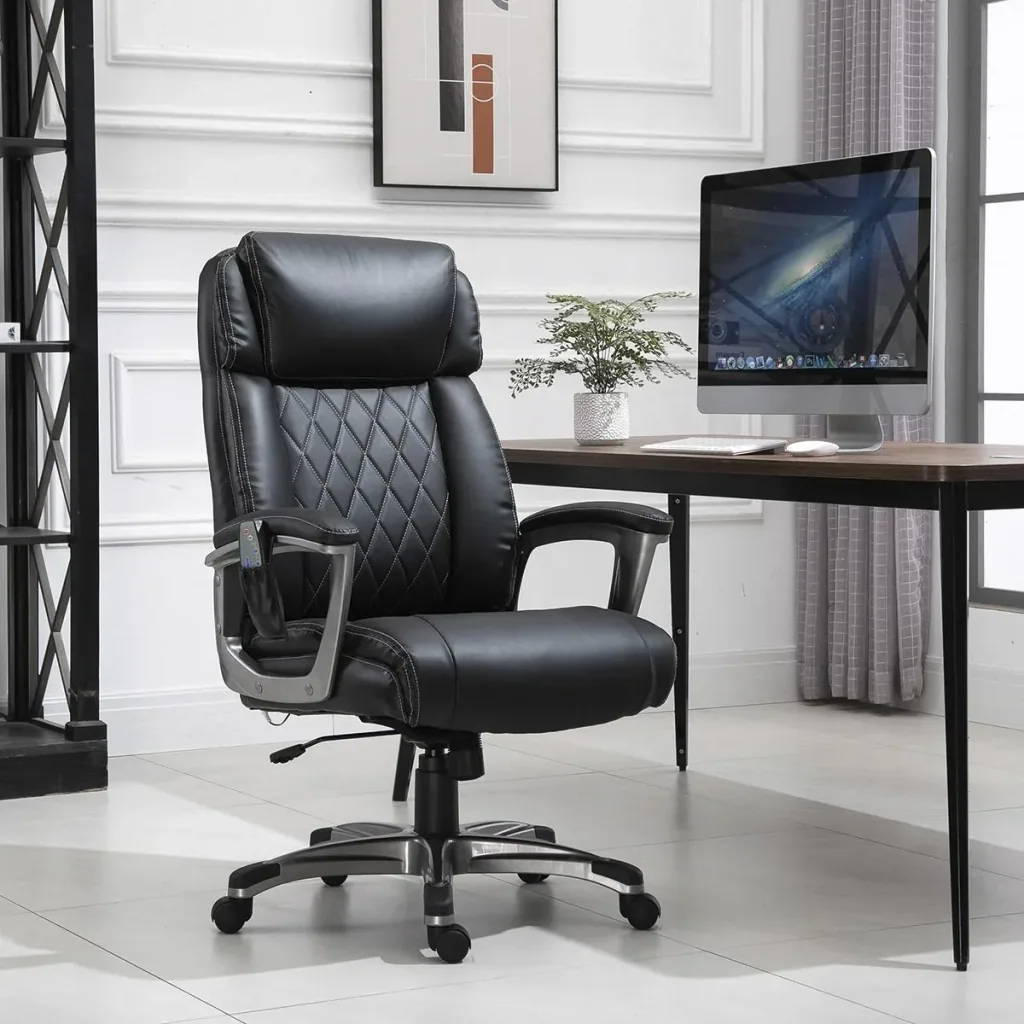 Massage-Bürostuhl 6-Punkt-Massage-Drehstuhl aus Kunstleder mit gewölbter Kopfstütze und Armlehne Schwarz 70 x 76,5 x 114