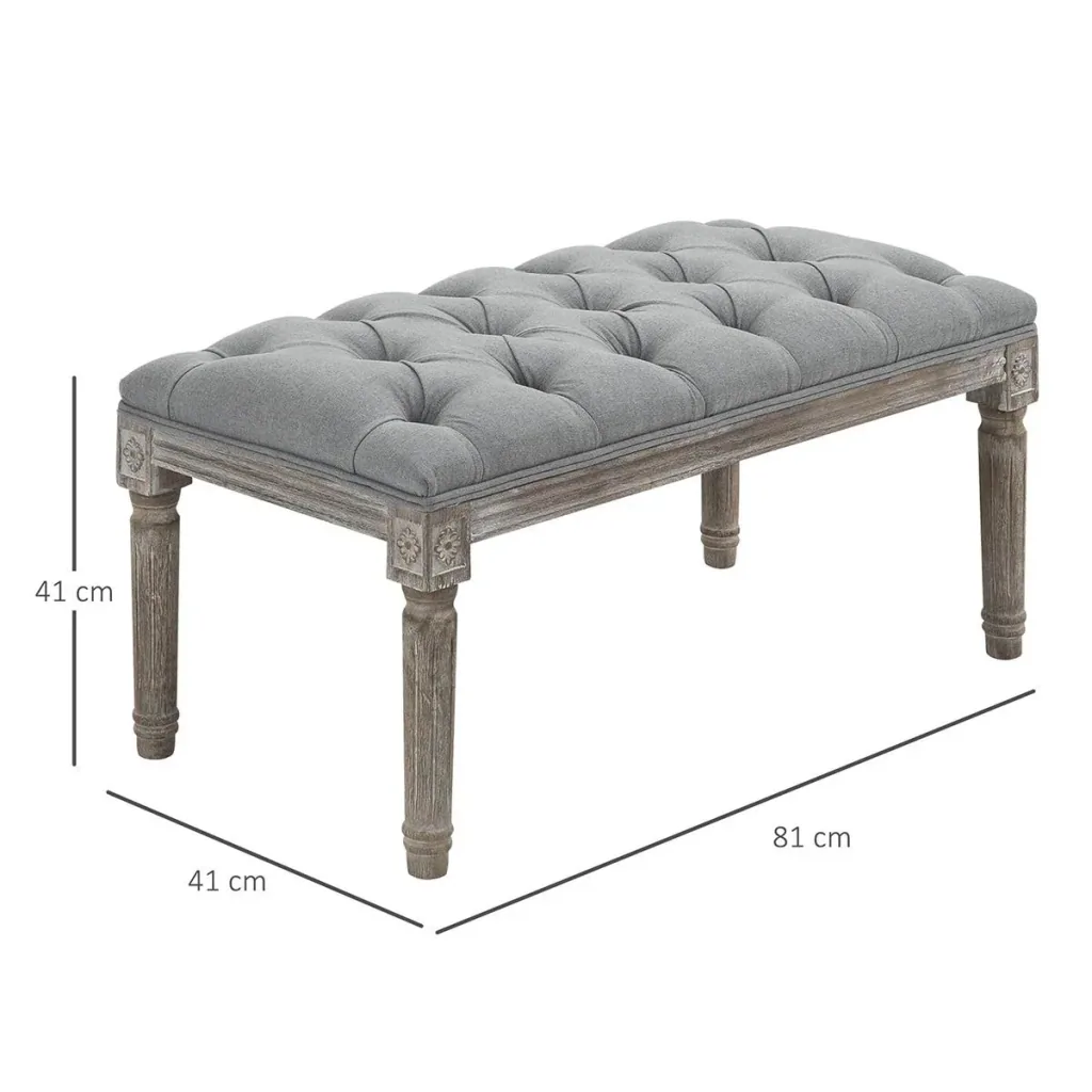 Polsterbank Sitzbank Vintage Bettbank mit Knöpfen Gummiholz Leinen Grau 81 x 41 x 41 cm