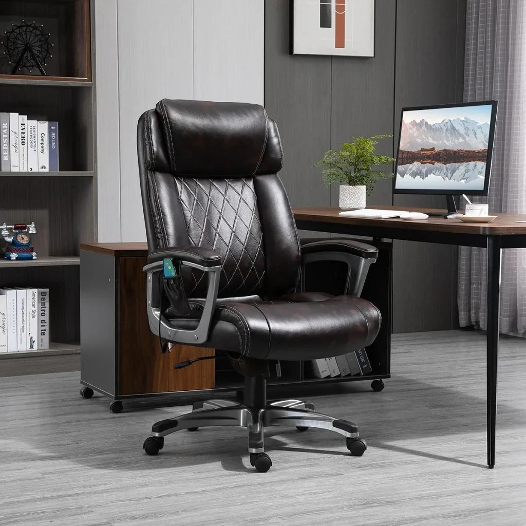 Massage-Bürostuhl 6-Punkt-Massage-Drehstuhl aus Kunstleder mit gewölbter Kopfstütze und Armlehne Braun 70 x 76,5 x 114-1