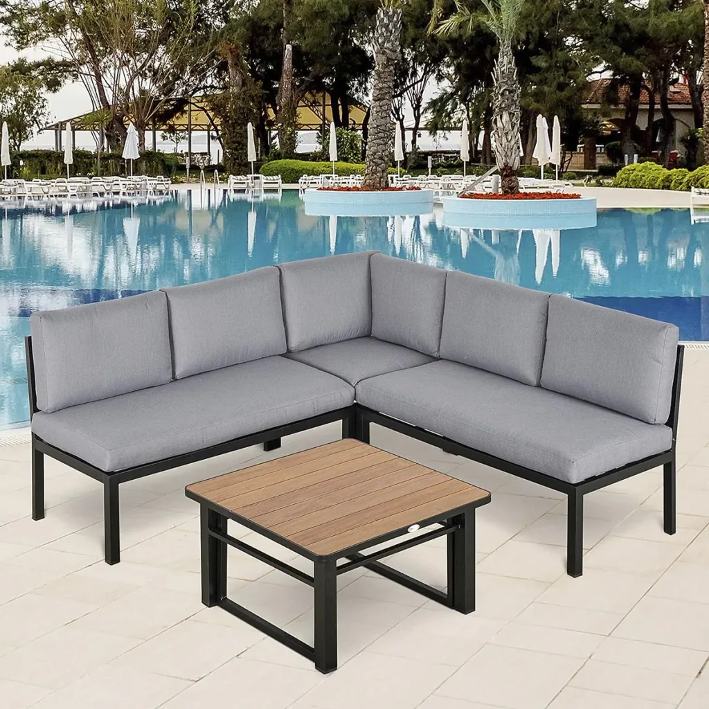 4-tlg. Gartengarnitur Gartenmöbel-Set Gartenset Sitzgruppe mit hebbarem Couchtisch Sofa mit Kissen Outdoor Aluminium Gra