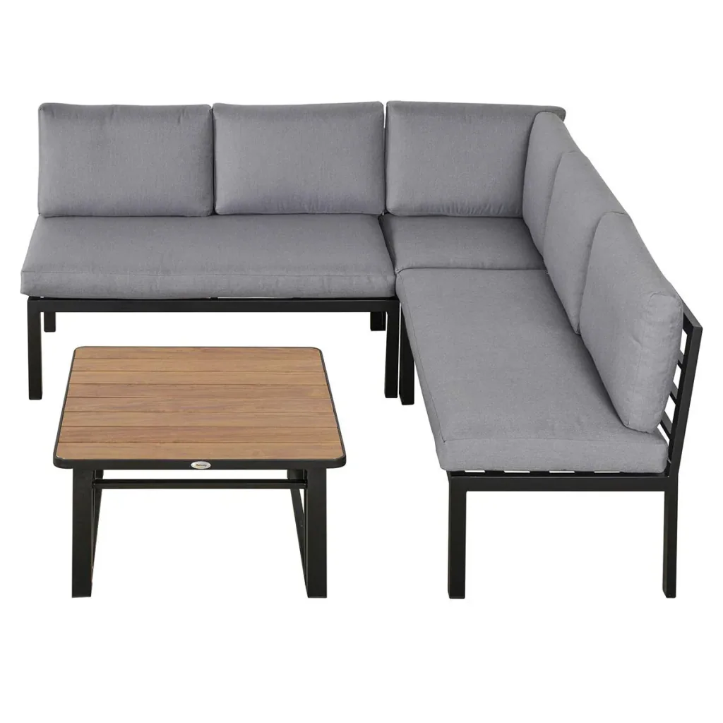 4-tlg. Gartengarnitur Gartenmöbel-Set Gartenset Sitzgruppe mit hebbarem Couchtisch Sofa mit Kissen Outdoor Aluminium Gra