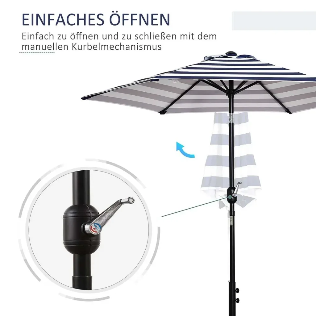 Sonnenschirm Gartenschirm Terrassenschirm Gestell Stahl im Freien Blauer Streifen Ø227 x 225 cm