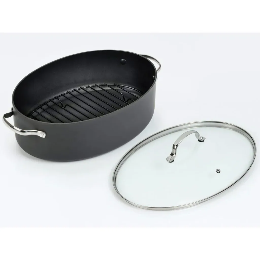 Mehrzer - Ovale Bratpfanne mit Grillrost und Glasdeckel - 36 cm
