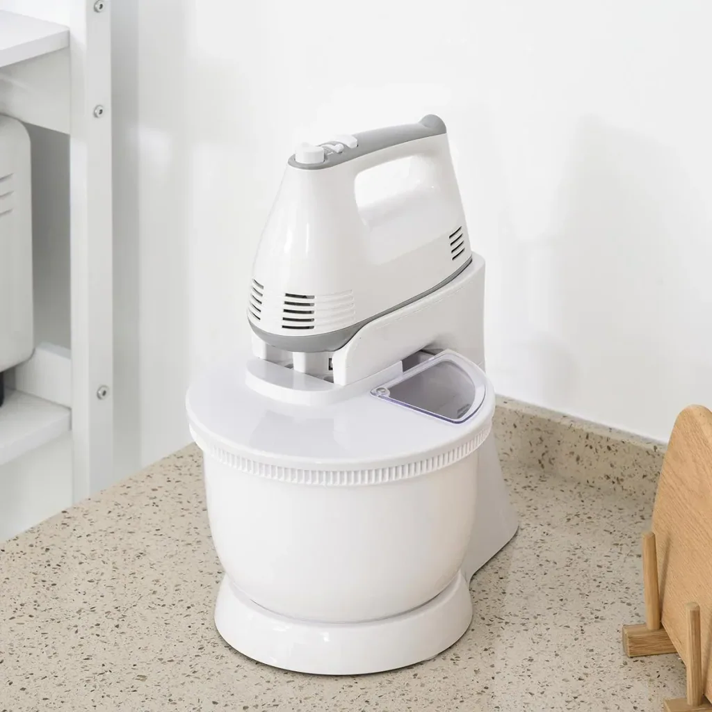 2 in 1 Handrührer Elektrisches Handmixer-Set mit Tischständer 3,4-Liter-Rührschüssel 300W 6 Geschwindigkeiten inclusive