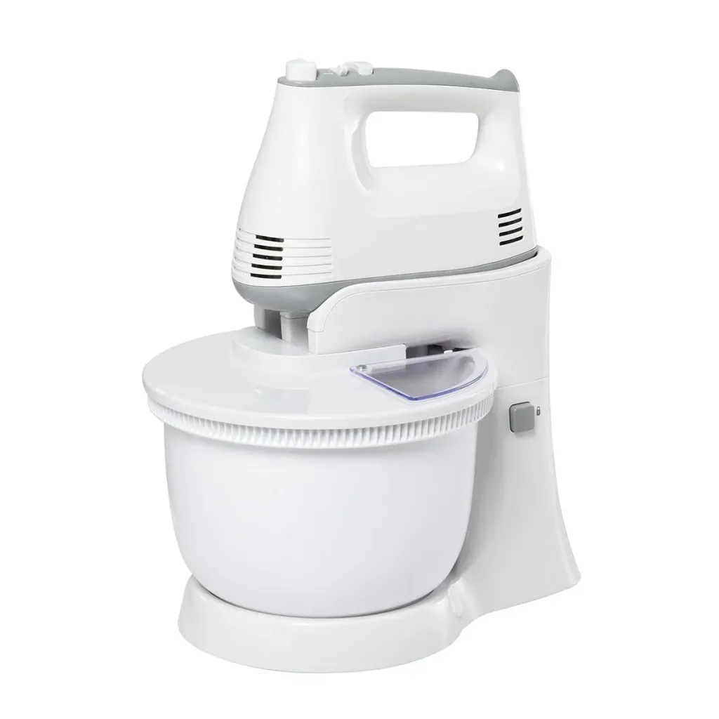 2 in 1 Handrührer Elektrisches Handmixer-Set mit Tischständer 3,4-Liter-Rührschüssel 300W 6 Geschwindigkeiten inclusive