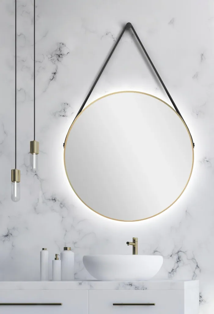Dekorativer runder Wandspiegel mit indirekter LED Beleuchtung in gold matt Ø 80 cm
