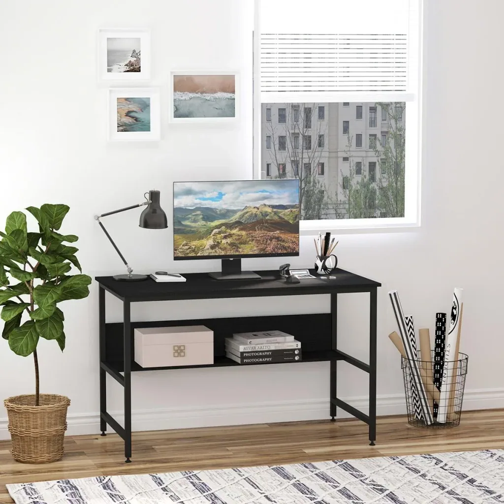 Schreibtisch für Arbeitszimmer Computertisch Bürotisch Heimbüro modernes Design Spanplatte Metall Schwarz 120 x 60 x 75