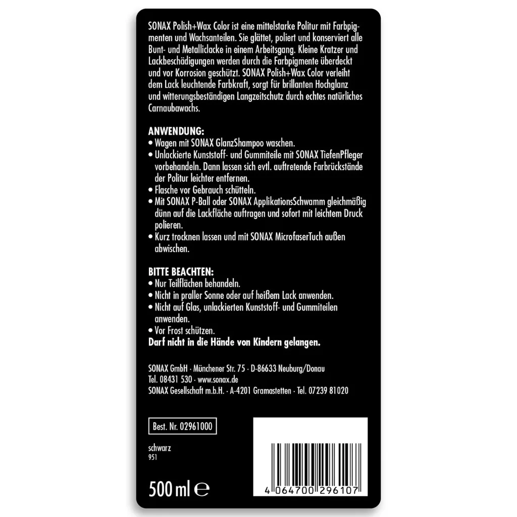 Polish+Wax Color schwarz 500 ml