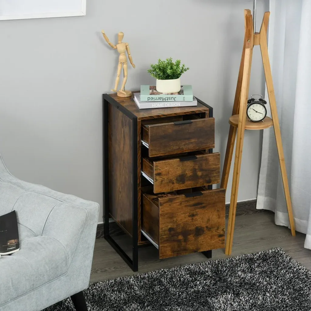 Kommode mit 3 Schubladen, Schubladenschrank in Industrie Stil, Beistellschrank, Büroschrank, Metall, 39 x 40 x 76,5 cm