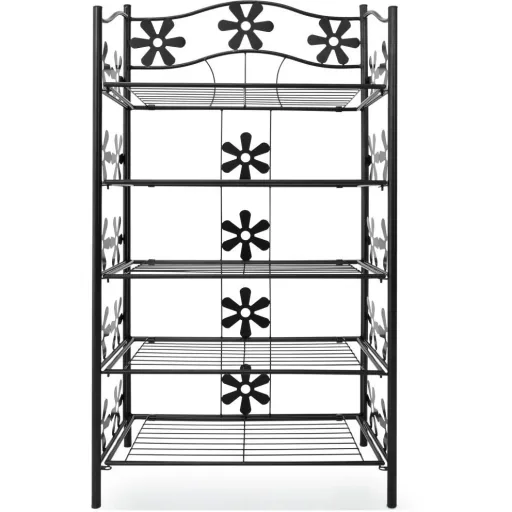 Regal / Aufbewahrungsregal - Garten - 5 Fächer - Metall - 112 x 60 x 30 cm - Schwarz
