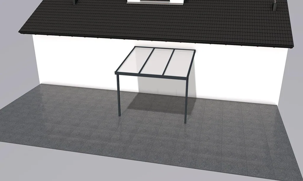 Terrassendach Premium, anthrazit, 3094 x 3060 mm - Polycarbonat Stegplatten 16 mm, opal