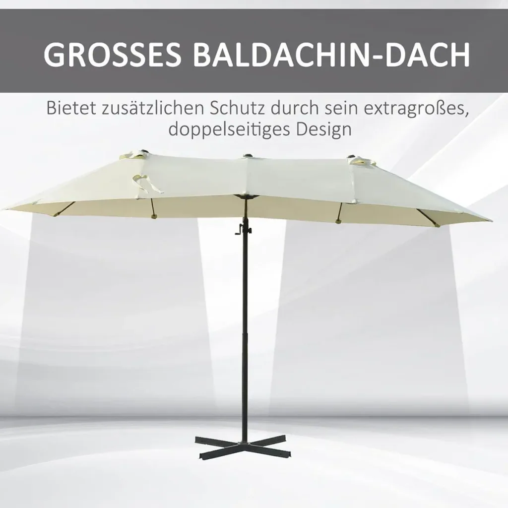 Sonnenschirm Ampelschirm Doppelschirm mit Kurbel Verstellbarer Gartenschirm Sonnenschutz Metall Cremeweiß 440 x 270 x 25