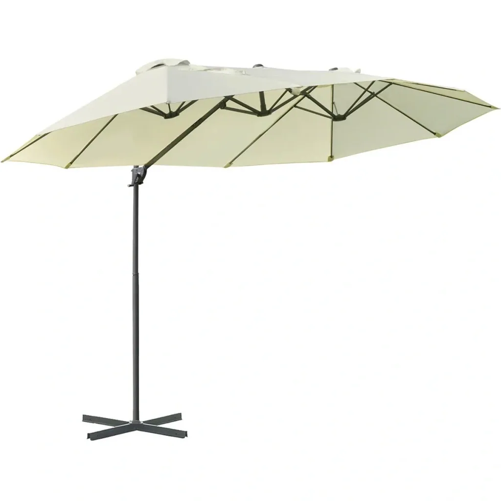 Sonnenschirm Ampelschirm Doppelschirm mit Kurbel Verstellbarer Gartenschirm Sonnenschutz Metall Cremeweiß 440 x 270 x 25