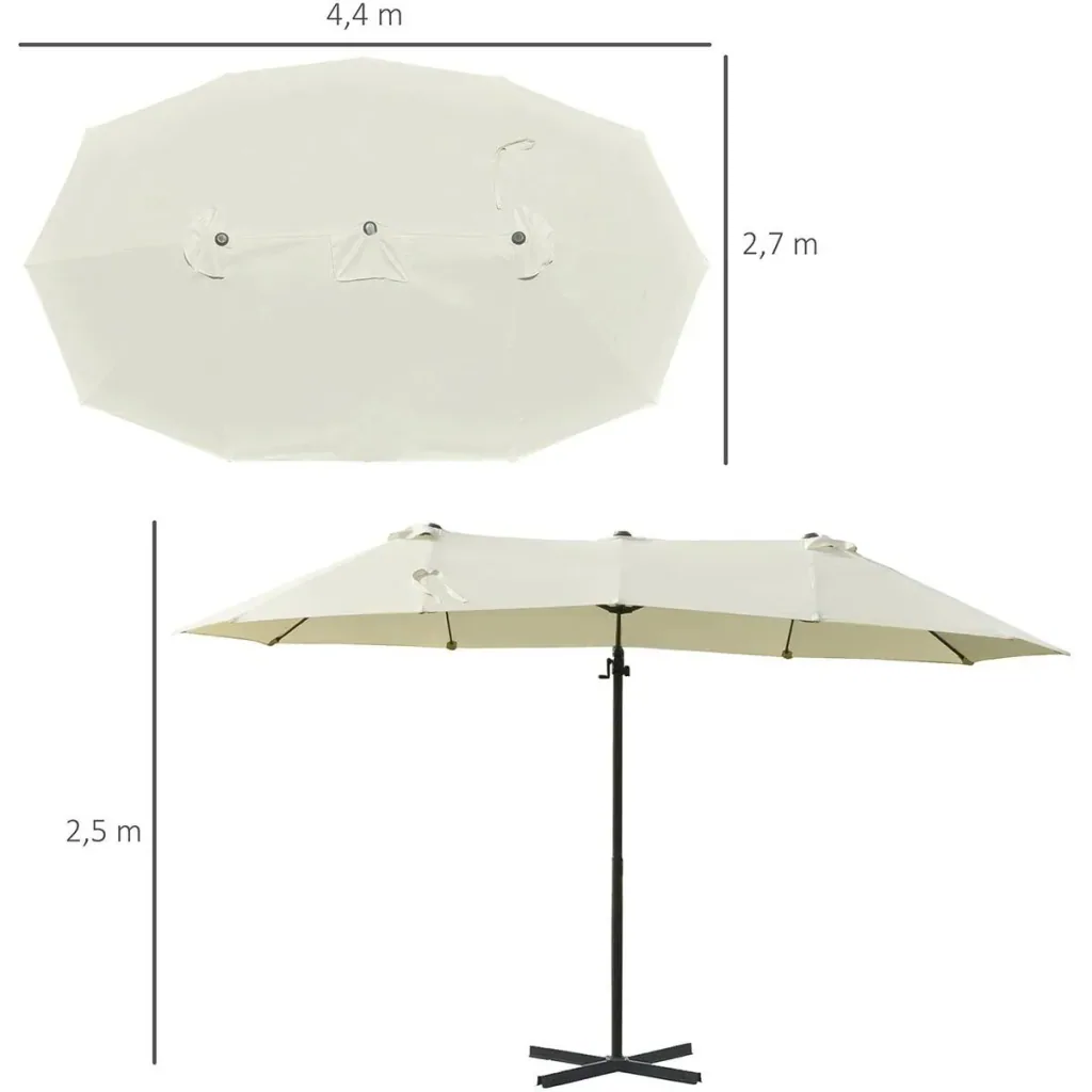 Sonnenschirm Ampelschirm Doppelschirm mit Kurbel Verstellbarer Gartenschirm Sonnenschutz Metall Cremeweiß 440 x 270 x 25