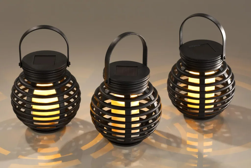 Solar Rattan Lampions mit Flackerlicht, 3er-Set