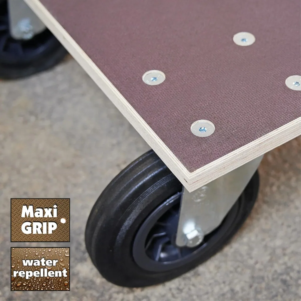 Transporthilfe MM 1148, 78 x 59 x 26 cm, harte Rollen Ø 200 mm, Rollenlager, Multiplex Platte FSC®, Tragkraft 750 kg