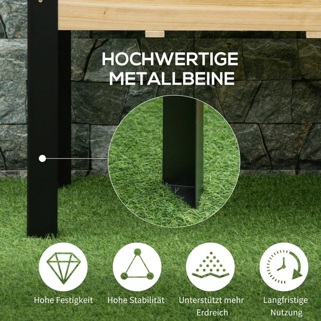 Hochbeet Pflanzkasten Blumenkasten Blumentopf Kräuterbeet mit Vliesstoff Massivholz Stahl Natur+Schwarz 80 x 60 x 74 cm