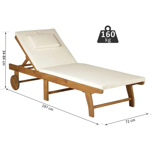 Gartenliege Sonnenliege Liegestuhl klappbar verstellbar Akazienholz Natur L197 x B72 x H(34 84) cm